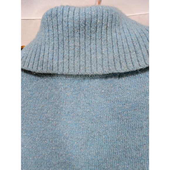 R. leezio Angora Blend Turtleneck Sweater Blue Metallic Knit Gem Detail Size S - Picture 5 of 10